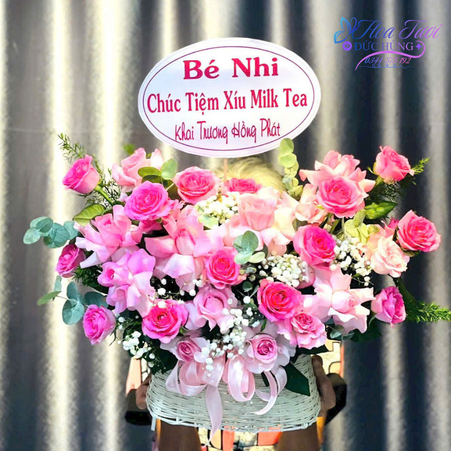 Giỏ Hoa Hồng Phấn GH034
